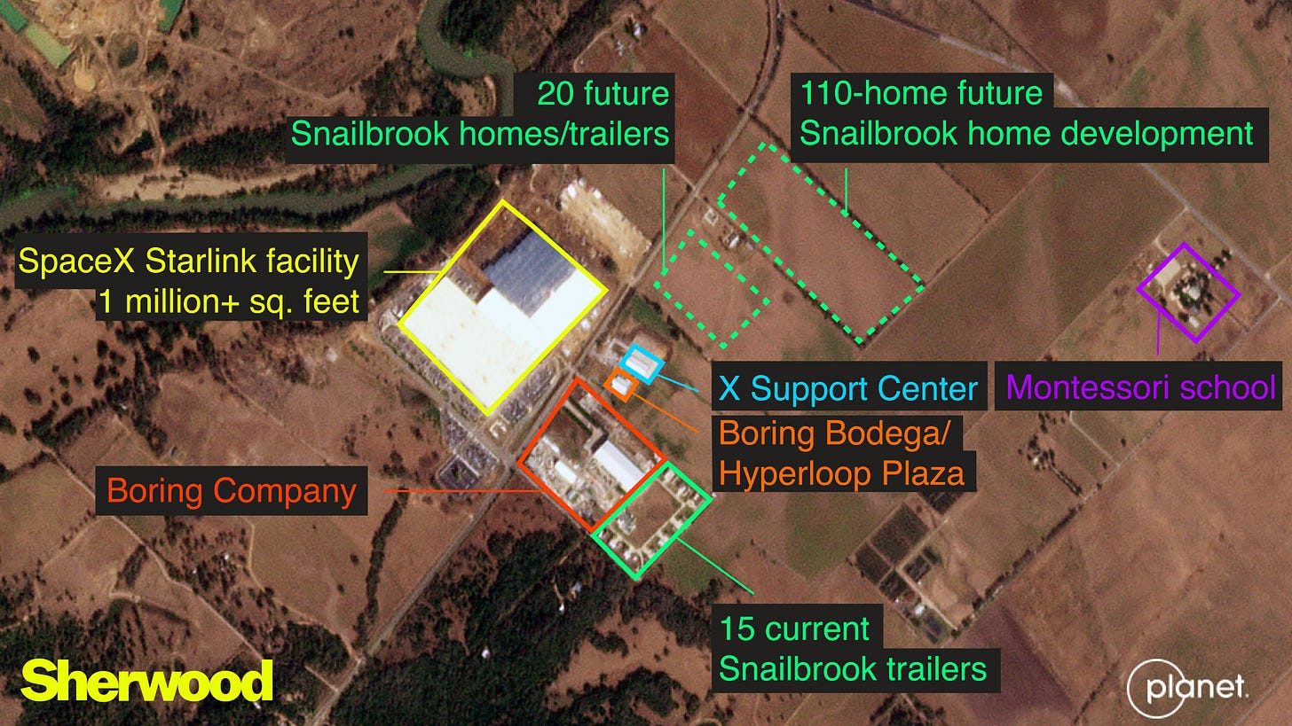 Satellite image Snailbrook Starlink Boring annotated Bastrop