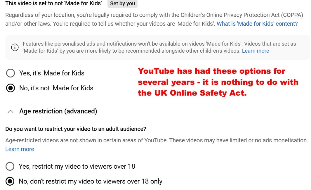 Age verification is NOT a privacy issue: uploaded selfies or IDs deleted within seconds - leaving only yes / no under 18 / over 12 - except Google retains your ID if needed, securely stored not public
