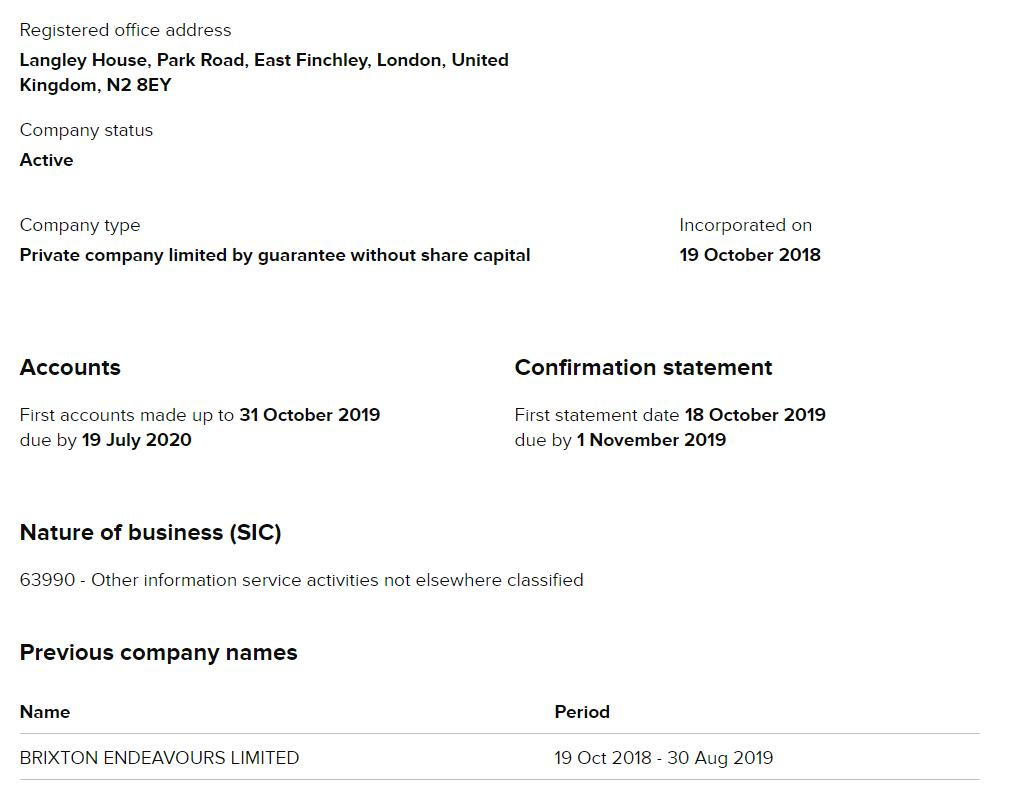 hang on. what was "BRIXTON ENDEAVOURS LIMITED", which changed its name to "Centre for Countering Digital Hate" in August 2019?