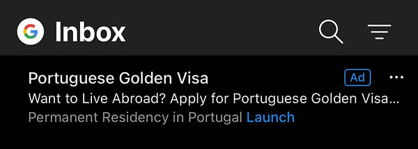 An ad that looks like an email inside Outlook Mobile