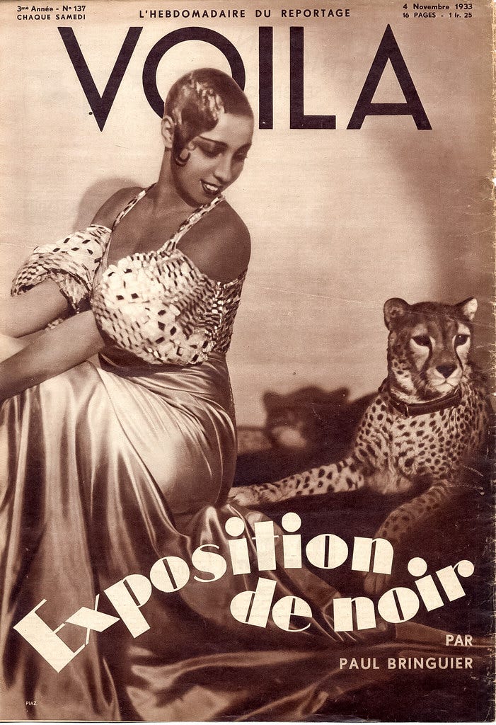 Josephine Baker and her pet cheetah, Chiquita. Cover of th… | Flickr