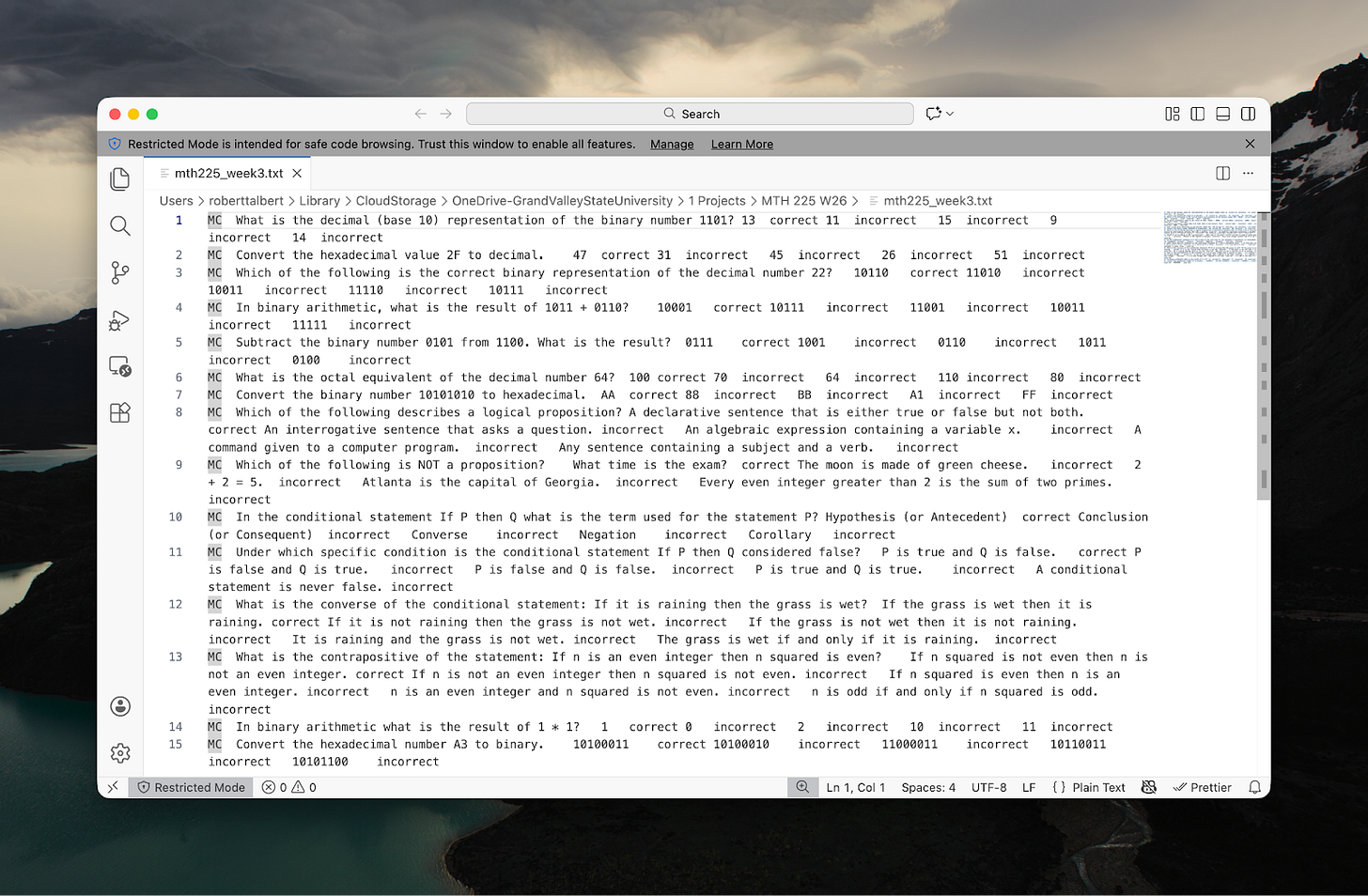 Text file with a Gemini-created class quiz in it, ready for uploading