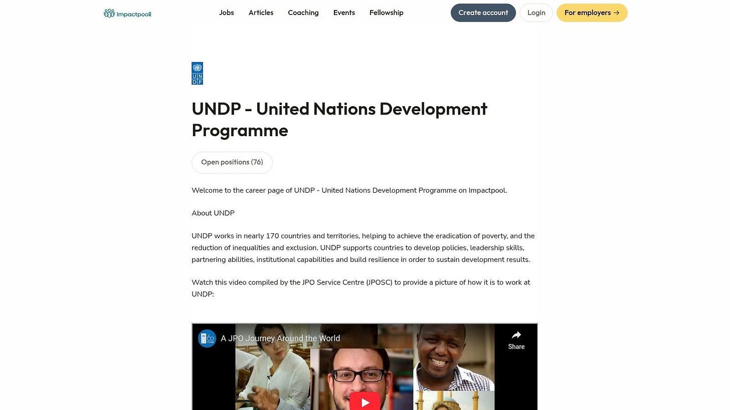 Impactpool – UNDP Organization Page (Specialized career platform)