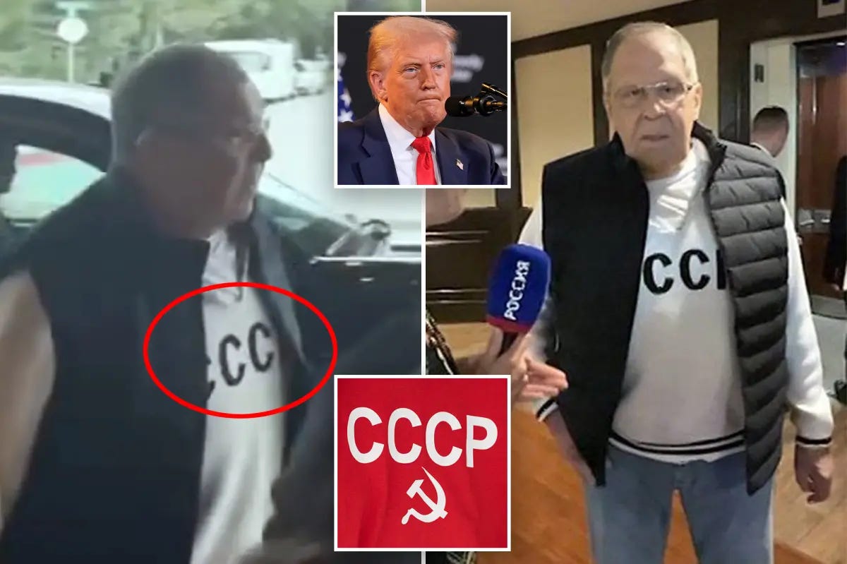 Russian official rocking up to a summit about ukraine in a CCCP sweatshirt