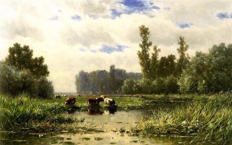 'Koeien aan de waterkant bij het Gein' - olieverf op doek: Willem Roelofs (herkomst: coll. Dordrechts Museum) 'Koeien aan de waterkant bij het Gein' - olieverf op doek: Willem Roelofs (herkomst: coll. Dordrechts Museum)