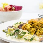 Savory Millet Cake with Creamy Leeks and Mushrooms