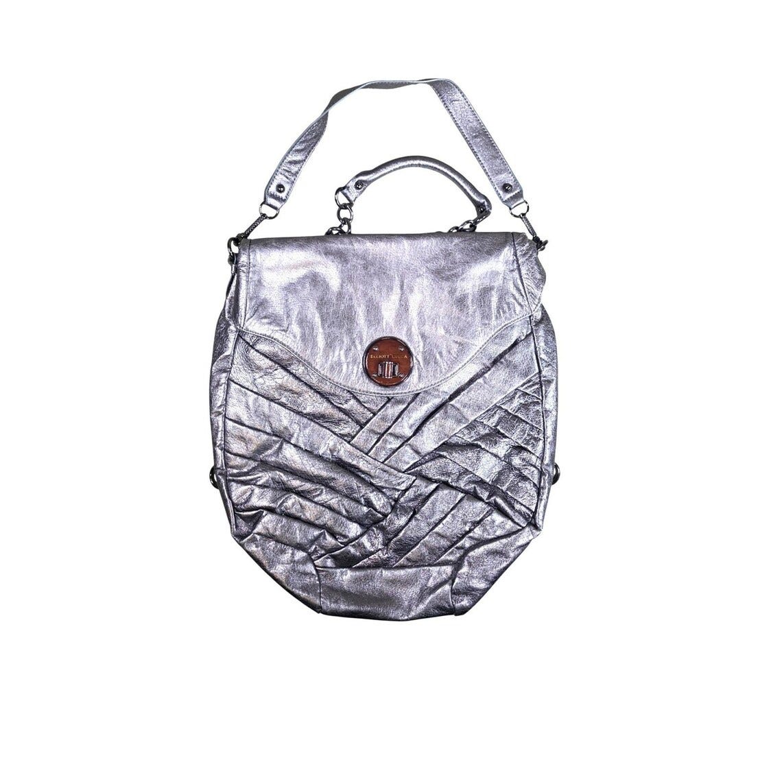 Elliott Lucca Silver Metallic Leather Convertible Shoulder Bag PO7448-CMS Y2K image 1