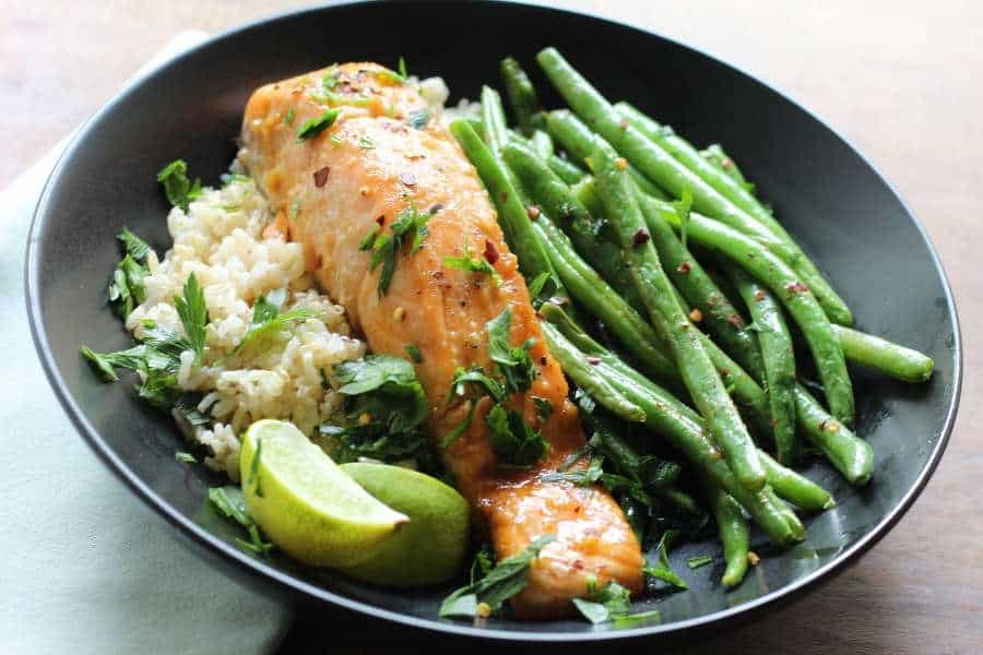 Maple and Miso Sheet-Pan Salmon With Green Beans Bowl Maple and Miso Sheet-Pan Salmon With Green Beans Bowl