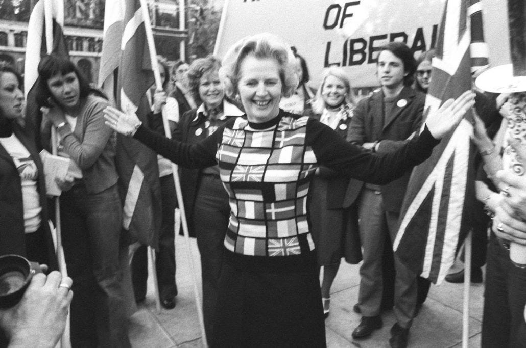 Margaret Thatcher in a European flag sweater Margaret Thatcher in a European flag sweater