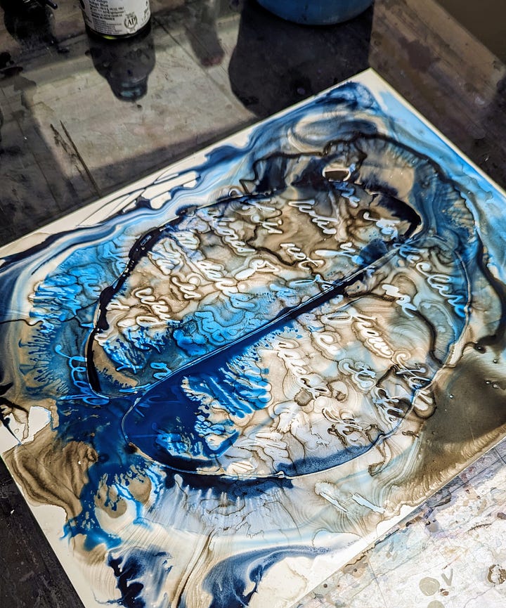 Colored ink stage of ink on yupo painting