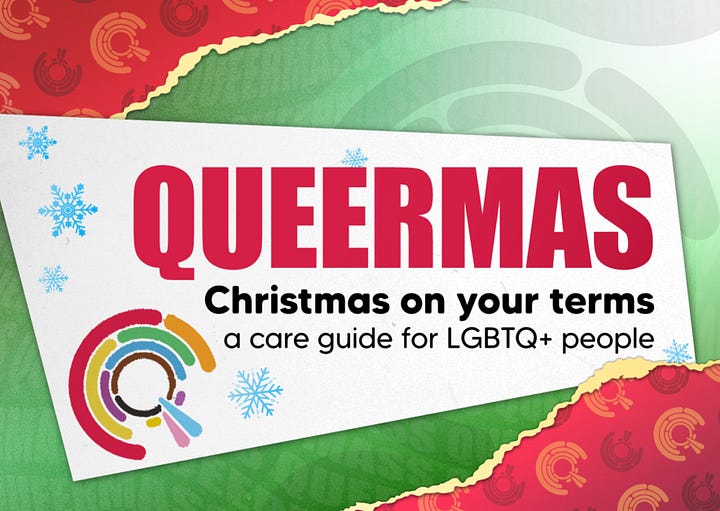 Various social media posts about "surviving" the holidays with non-chosen family and reveling in chosen family