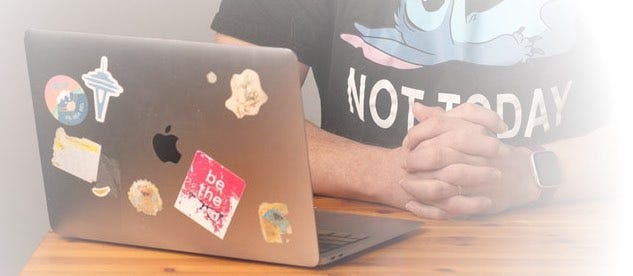 Photo of Gilad's laptop with a pink "be the nerd" sticker Photo of Gilad's laptop with a pink "be the nerd" sticker