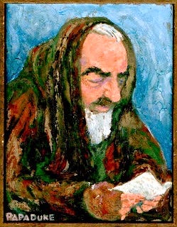 A painting of a person holding a book

Description automatically generated