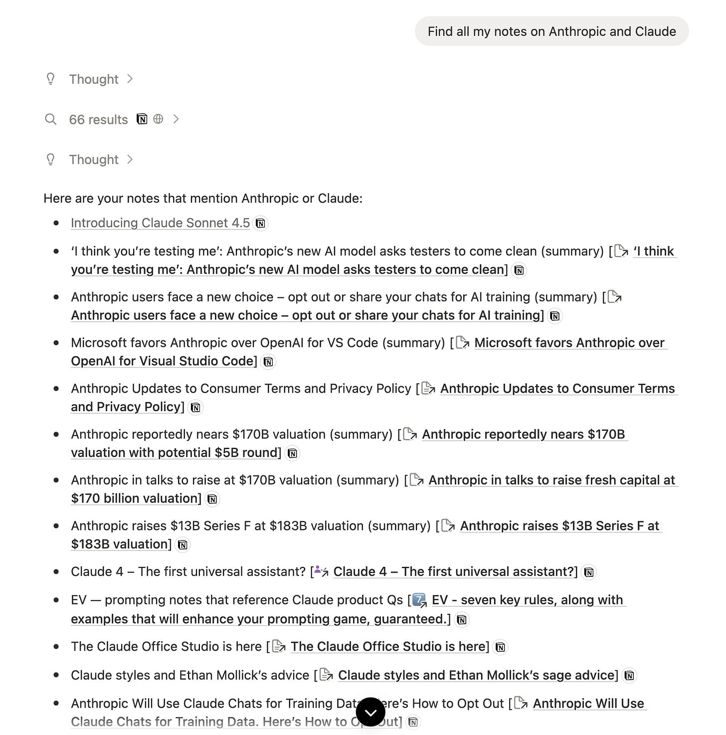 Notion AI find notes