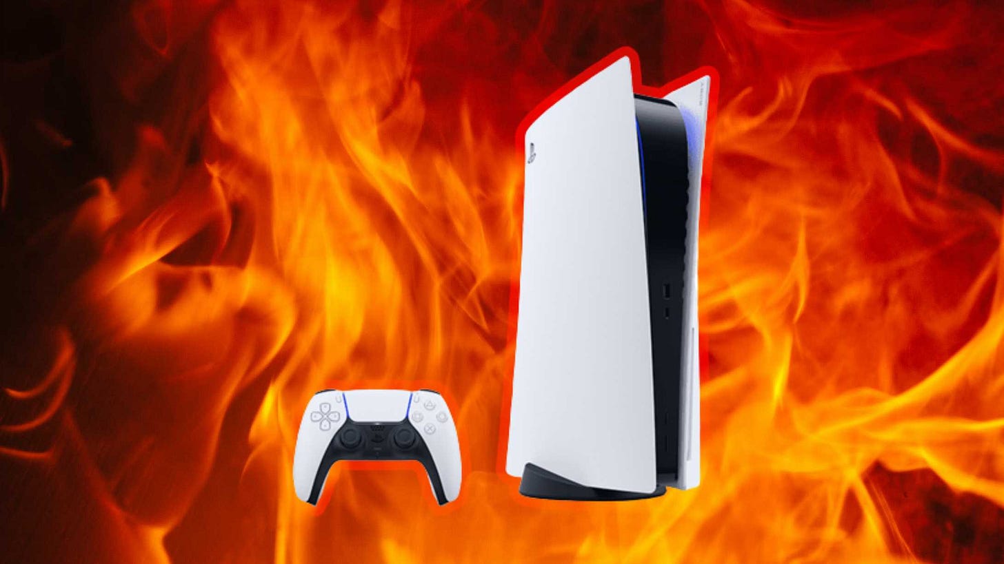 PS5 against a flaming background PS5 against a flaming background