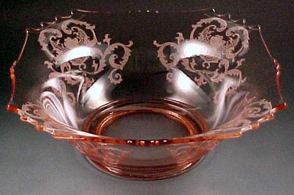 New Martinsville Pink Etched Elegant Depression Console Bowl