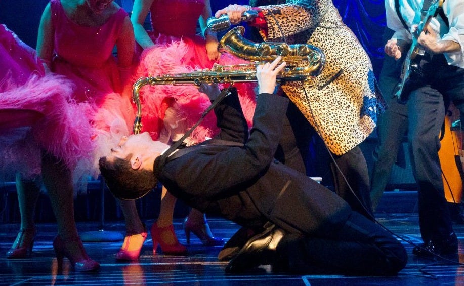 a photo from the buddy holly story at the walnut street theater.