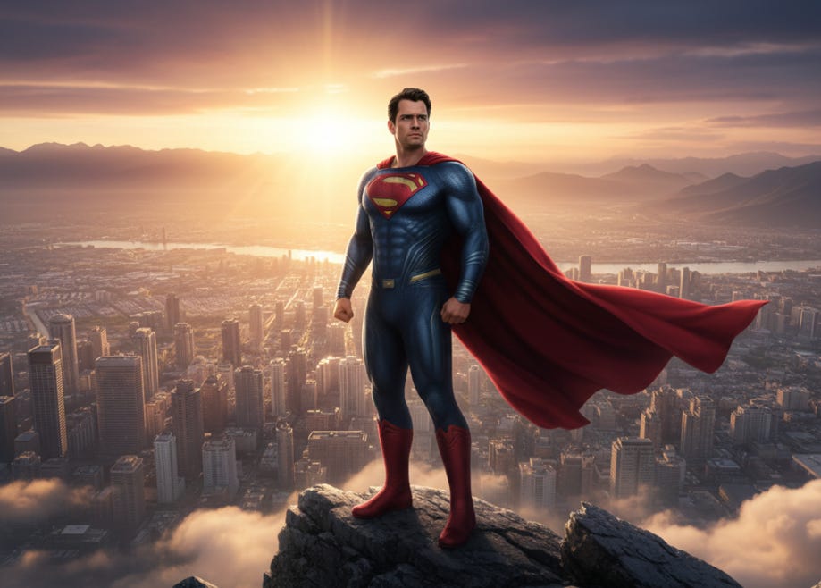 A person in a superhero garment standing on a cliff
Description automatically generated A person in a superhero garment standing on a cliff
Description automatically generated