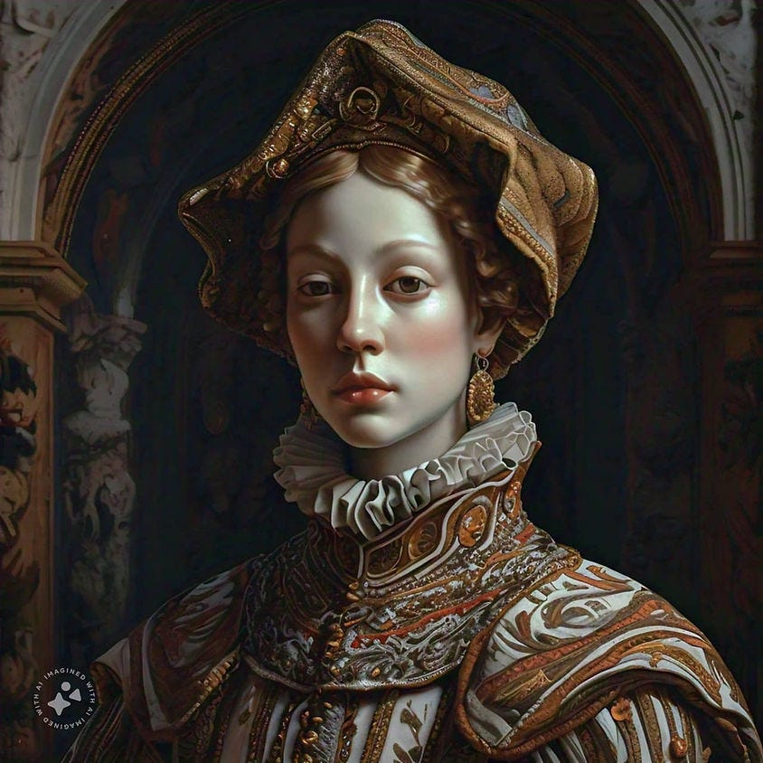 AI Image of figurative artwork of a lady of the castle AI Image of figurative artwork of a lady of the castle