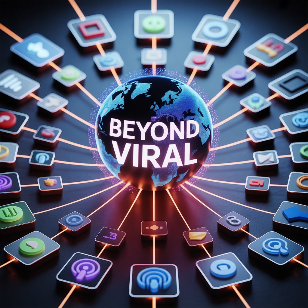 Digital Ecosystem with social media icons representing beyond viral. Image is of circle with icons radiating out from centre.