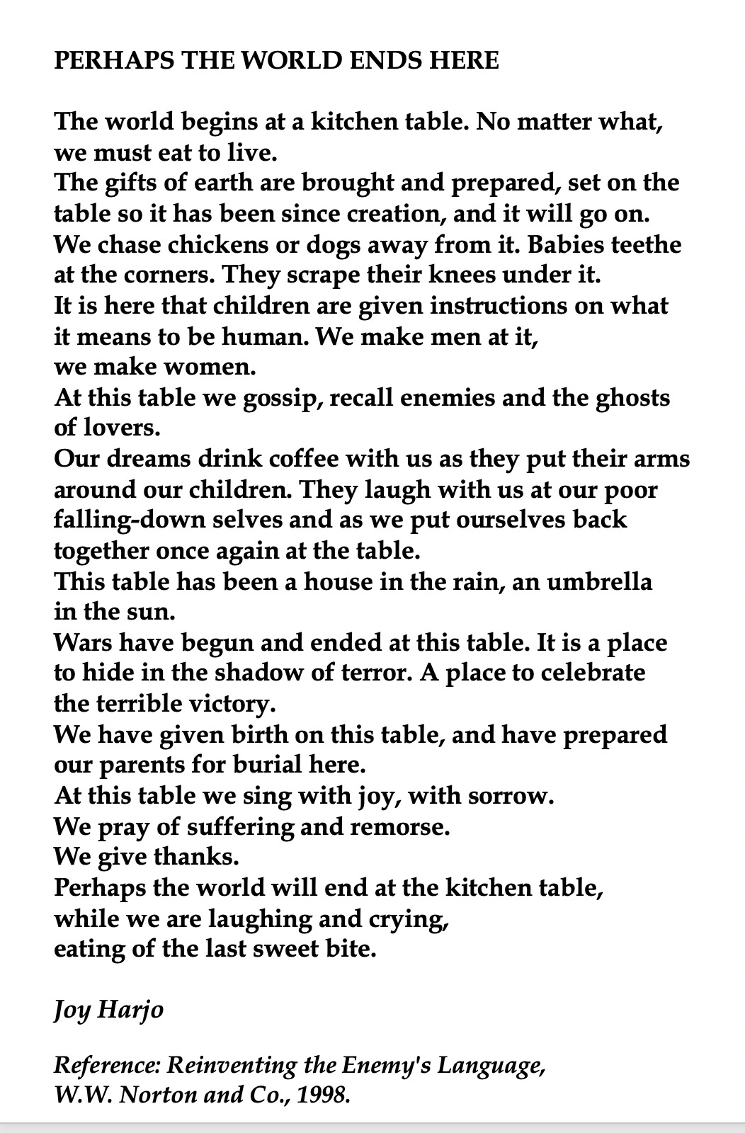 Joy Harjo, Perhaps the World ends Here | Poem quotes, Poetry quotes, Pretty  words