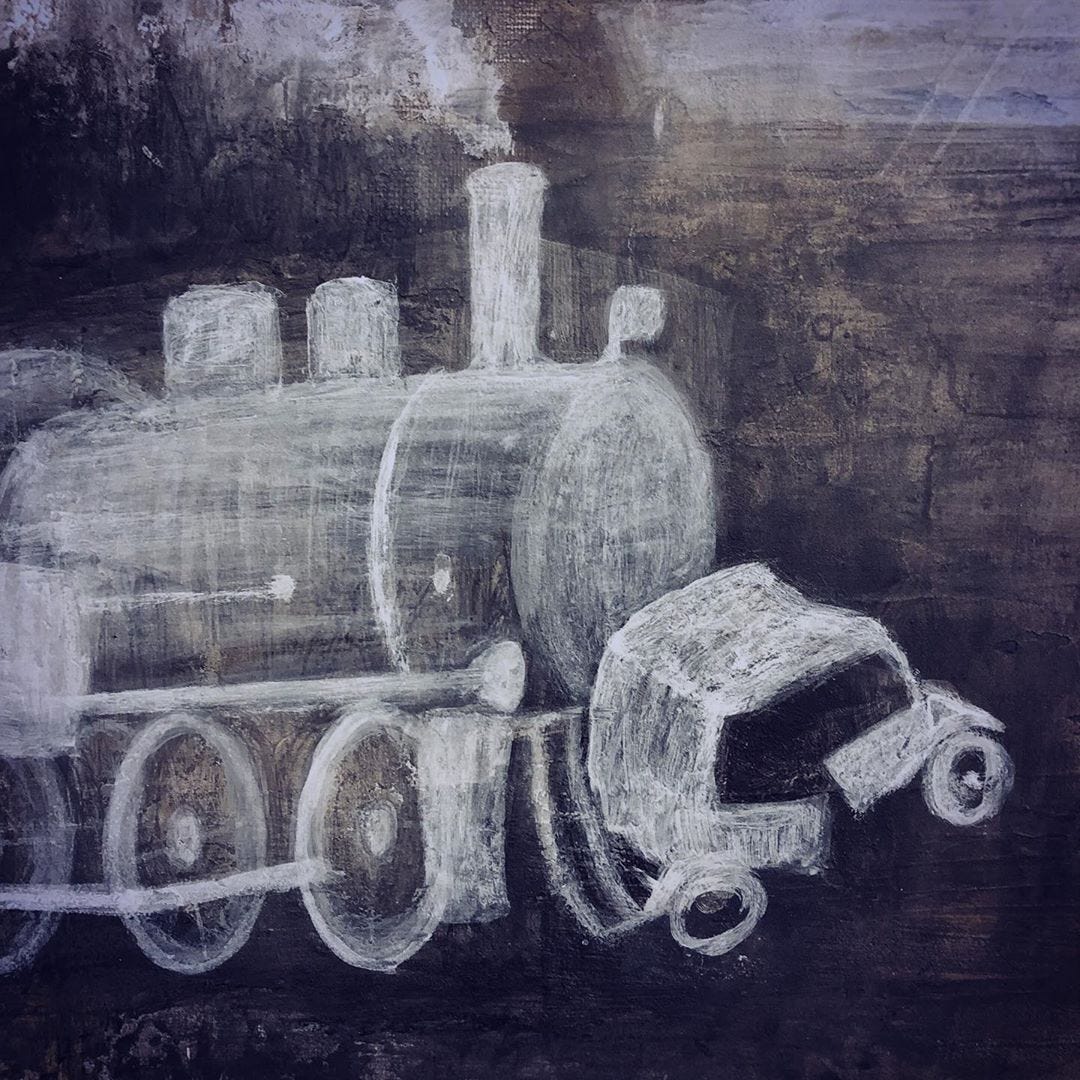 An automobile wrecked by a train
