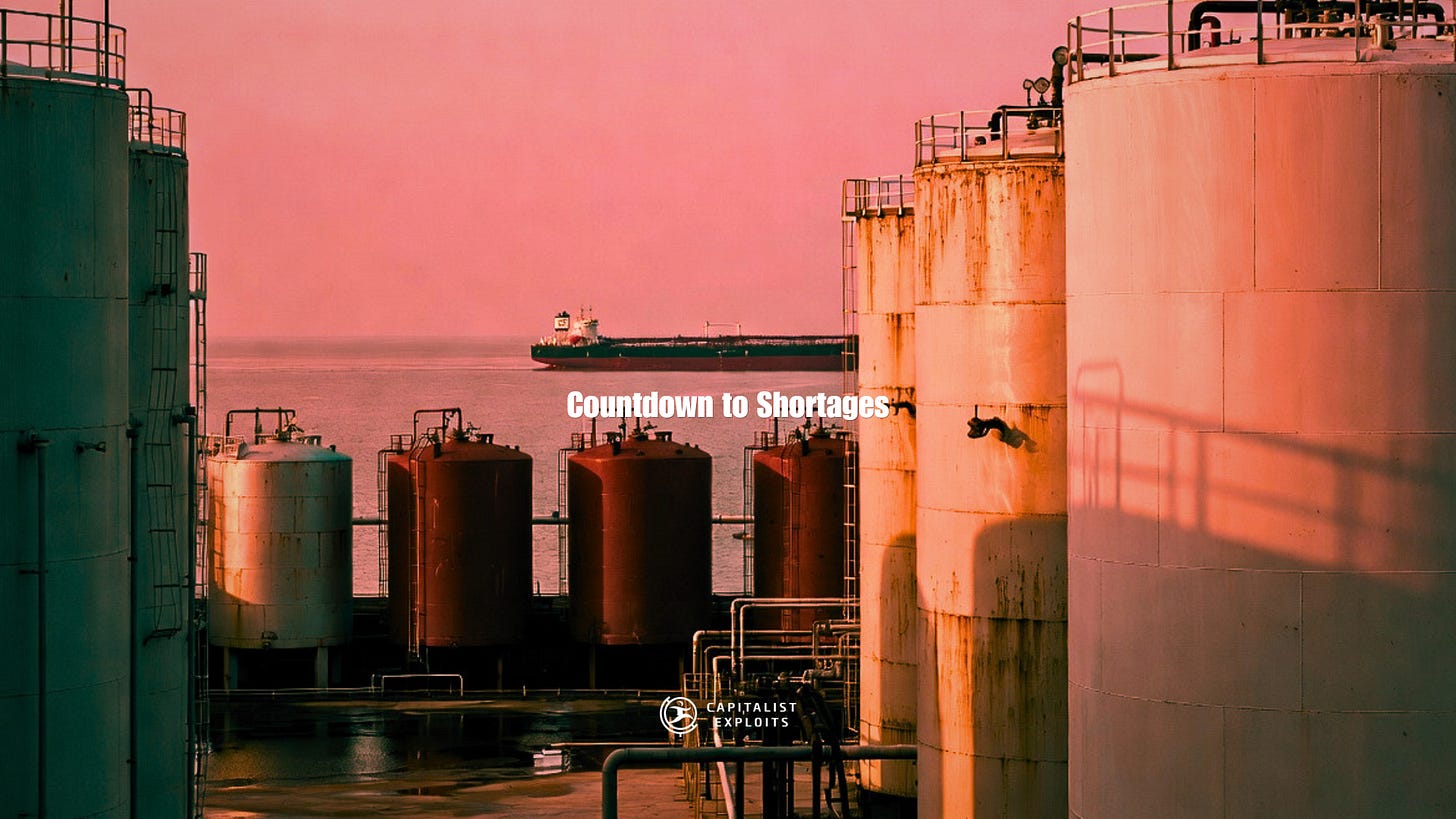 Industrial oil refinery storage tanks with tanker ship at sunset during supply shortage Industrial oil refinery storage tanks with tanker ship at sunset during supply shortage