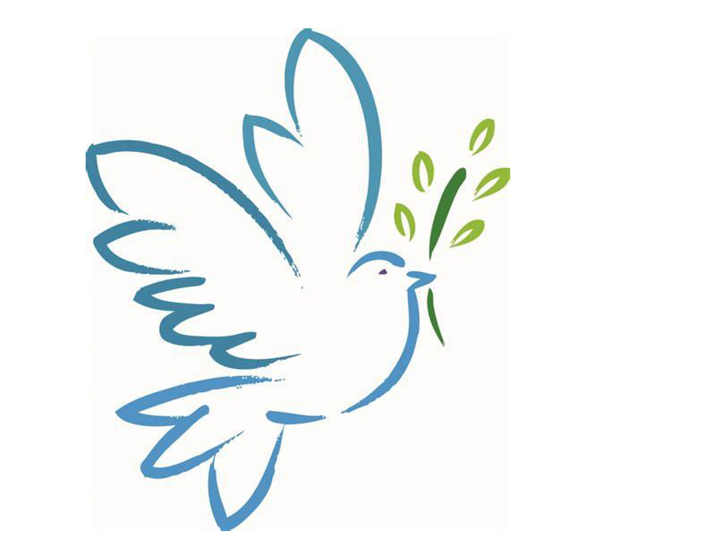 Graphic of blue-outlined dove with green branch in its beak--Peace Dove