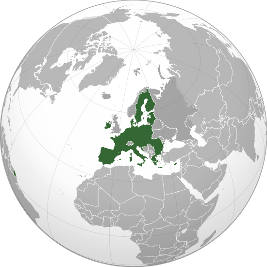 Map showing the European Union (green) and the rest of Europe (darker grey). M.Bitton, CC BY-SA 4.0, via Wikimedia Commons. Map showing the European Union (green) and the rest of Europe (darker grey). M.Bitton, CC BY-SA 4.0, via Wikimedia Commons.