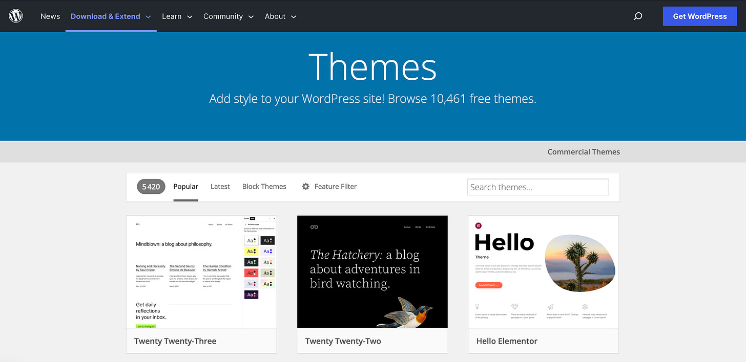 Wordpress themes to build a website
