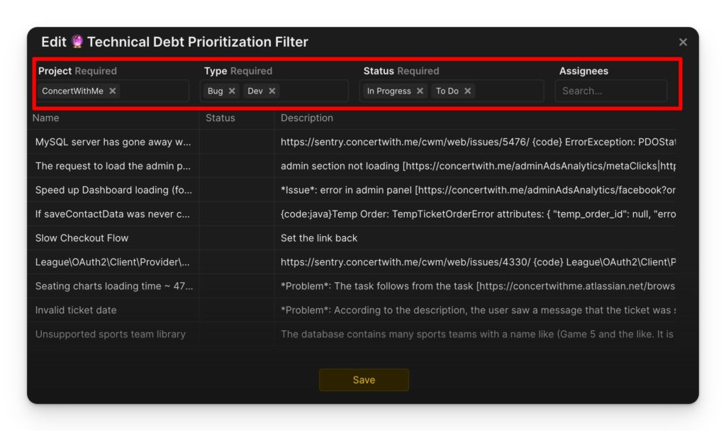Setting up a sync filter for technical debt backlog between your Task Tracker and Ducalis
