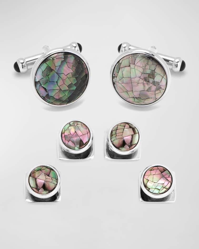 Men's Mosaic Smoke Mother-of-Pearl Cuff Link Stud Set 0