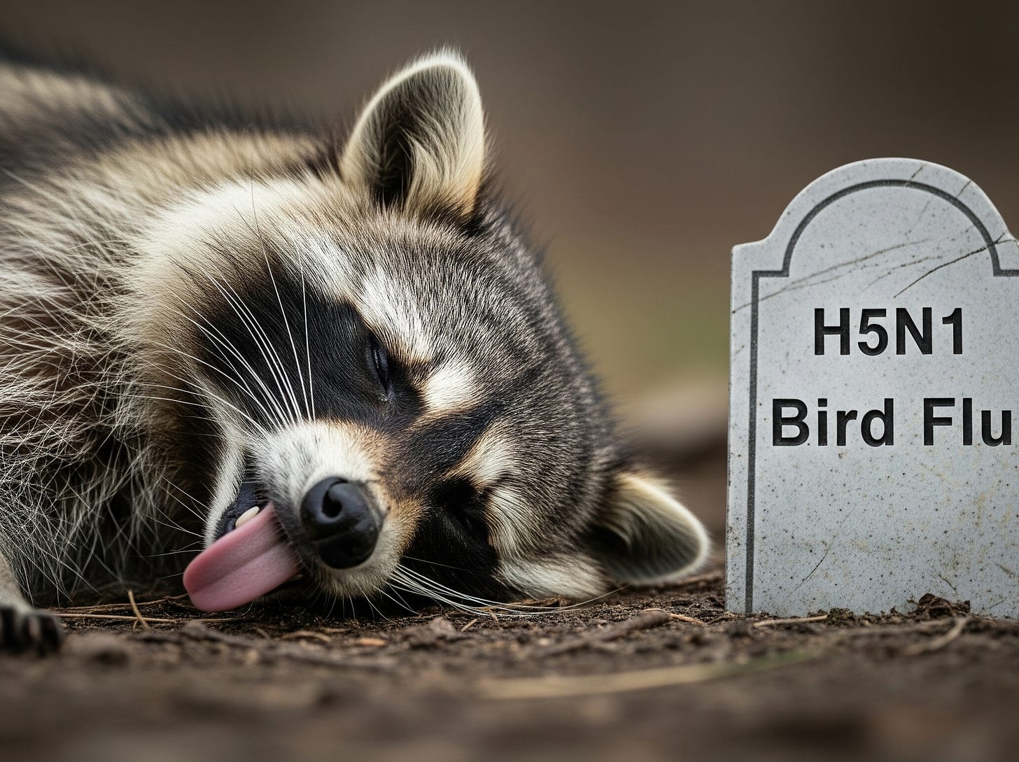 Yes I made this shit by prompting Gemini Pro to draw me a dead raccoon with a bird flu tombstone. I had to keep prompting the AI to quit naming it and being cute.