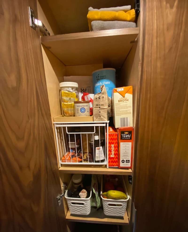 Our pantry in our converted camper van