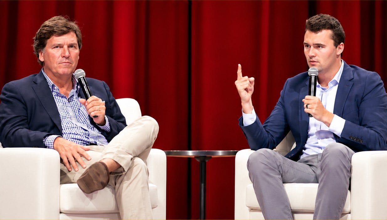 Tucker Carlson and Charlie Kirk on stage Tucker Carlson and Charlie Kirk on stage