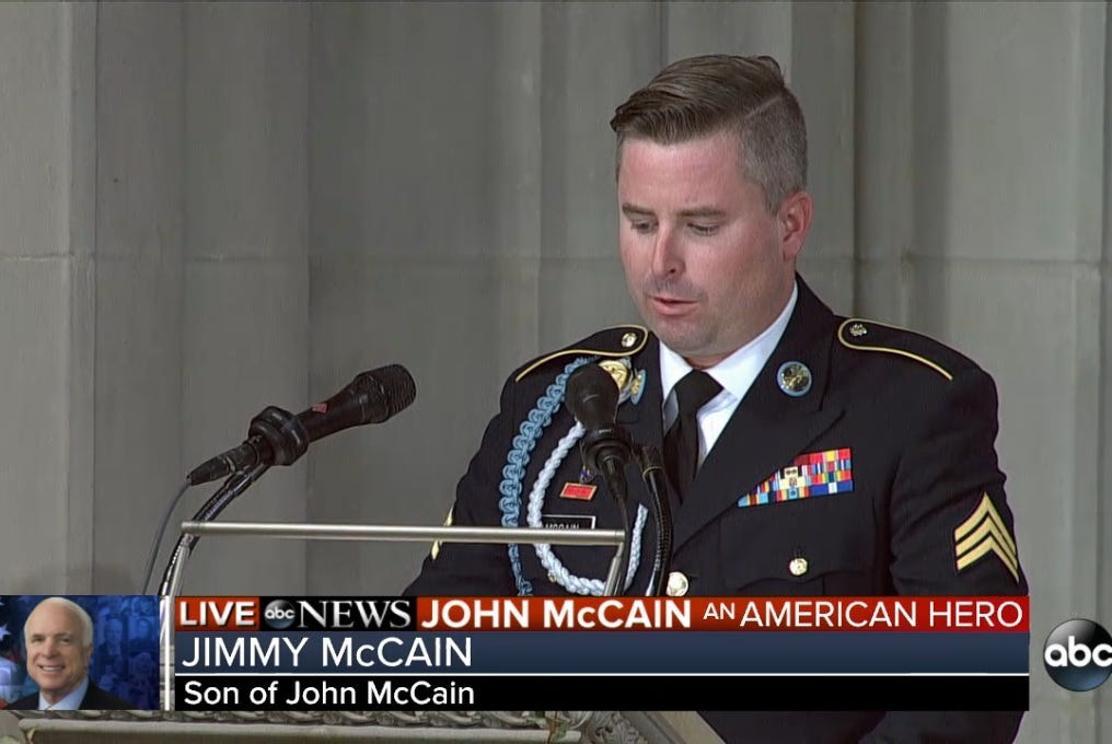 Screenshot of then-Sgt. Jimmy McCain reading a poem at his father's funeral in Screenshot of then-Sgt. Jimmy McCain reading a poem at his father's funeral in