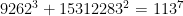 9262^{3}+15312283^{2} =113^{7}