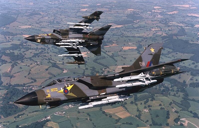 British Tornado IDS strike aircraft carrying multiple ALARM anti-radiation missiles British Tornado IDS strike aircraft carrying multiple ALARM anti-radiation missiles