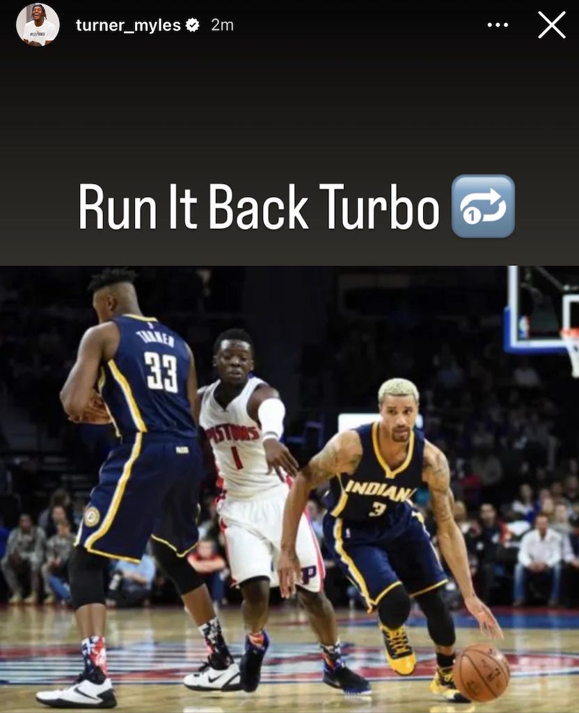 Myles Turner's Instagram post with George Hill.