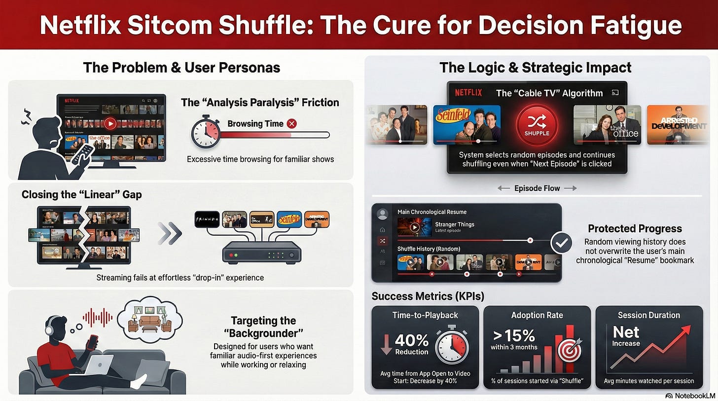 A detailed infographic combining the user problem, the specific feature logic, and the final success metrics into one single view.