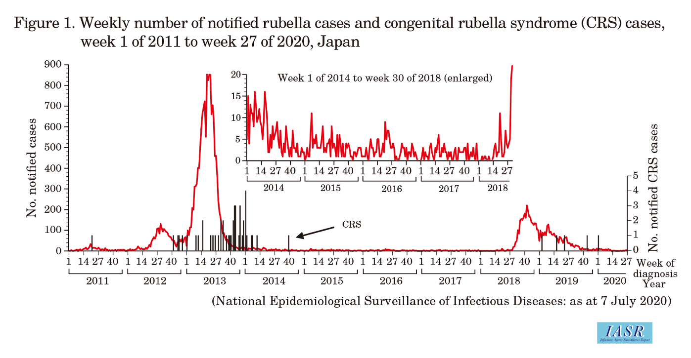 During the rubella outbreak of 2012-2014, 45 cases of congenital rubella syndrome were reported, four cases were reported in 2019 and one in 2020.