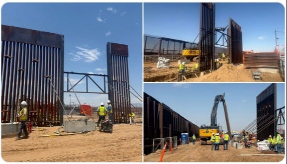 New sections of the Border Wall under construction in El Paso, Texas.