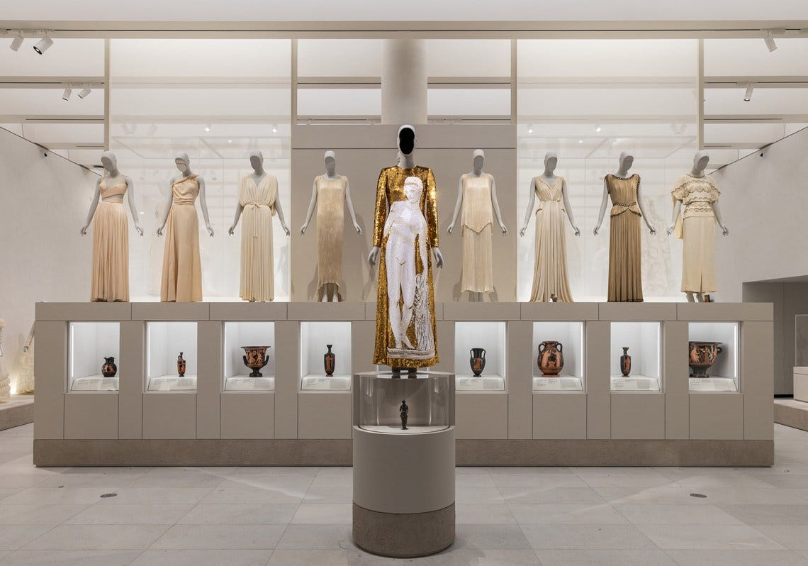 Installation view of the Classical Body section of the Metropolitan Museum’s Costume Art exhibition