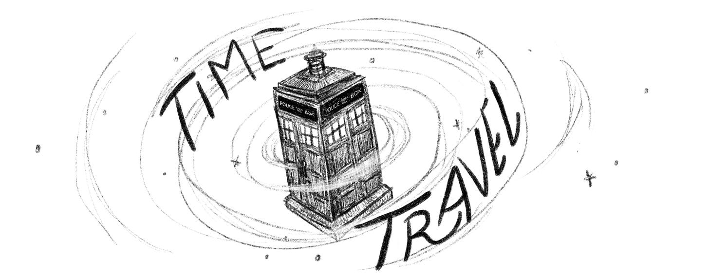 Time travel hand drawn TARDIS