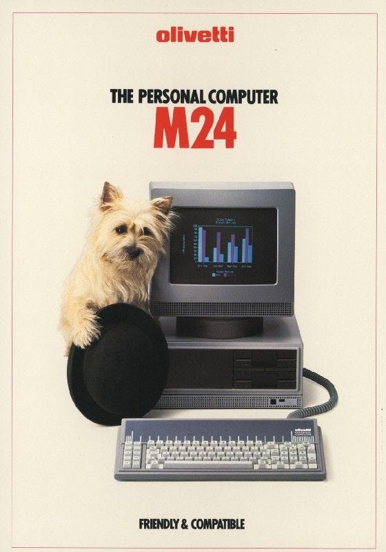 Ad for m24 with dog and bowler hat