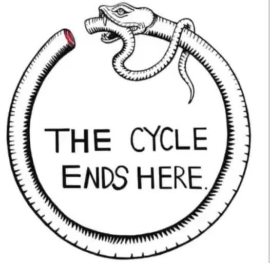 May be a doodle of snake, bicycle and text that says "THE CYCLE ENDS HERE" May be a doodle of snake, bicycle and text that says "THE CYCLE ENDS HERE"