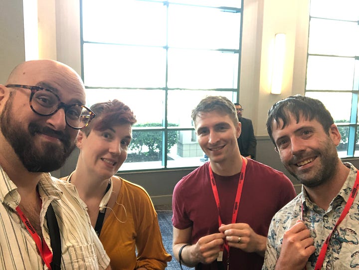 Images of me with several other people including one of me giving a panel with three other colleagues