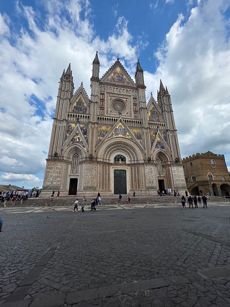 Six photos from Orvieto area. Duomo Church, pottery and views