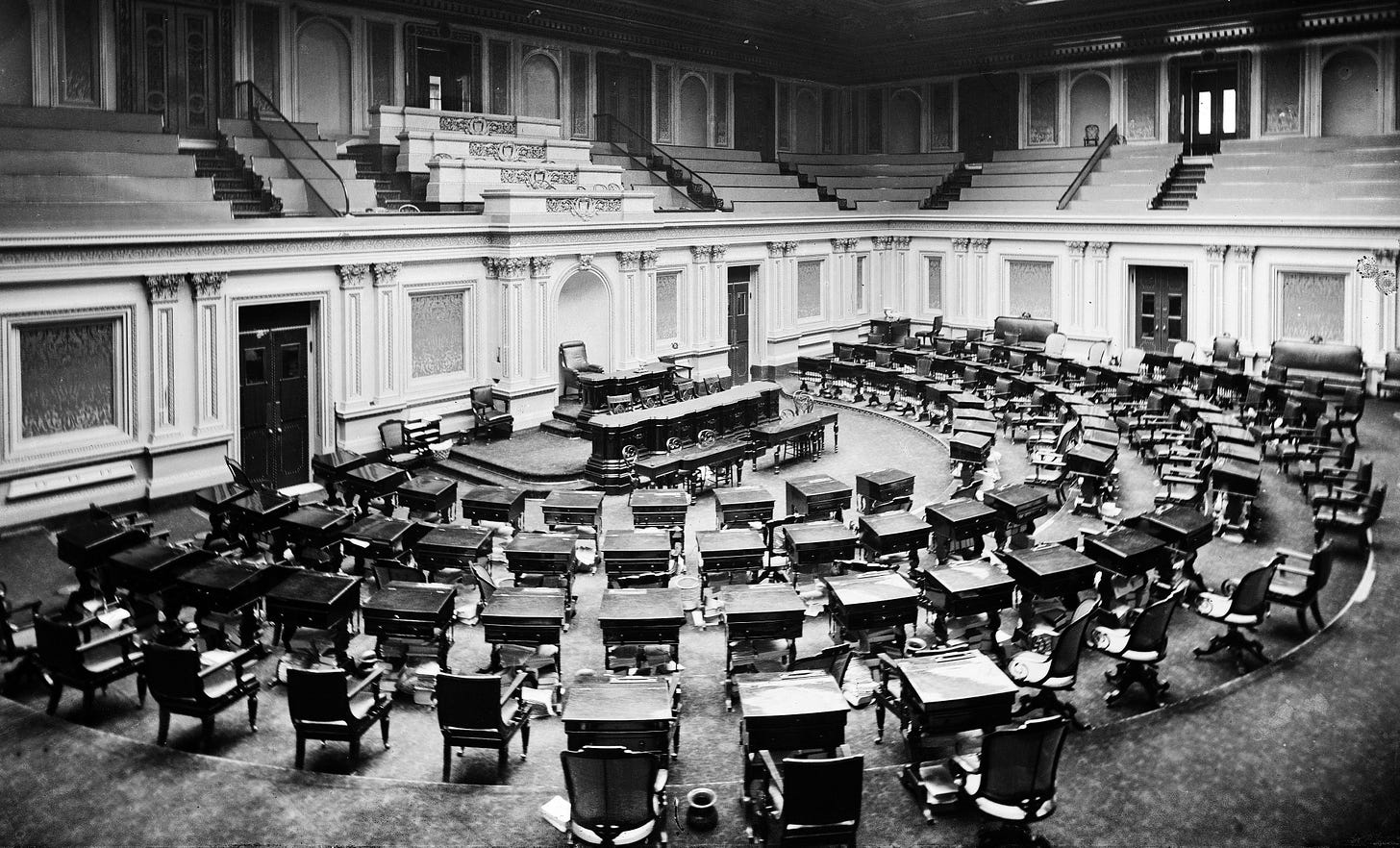 Image: US Senate Chamber Wikimedia Commons user Brady-Handy Photograph Collection (Library of Congress) / CC BY-SA 4.0 https://commons.wikimedia.org/wiki/File:US_Senate_Chamber_c1873.jpg.