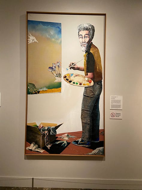 man in hospital room, cats on a porch, "Portrait of a Collagist" by Benny Andrews